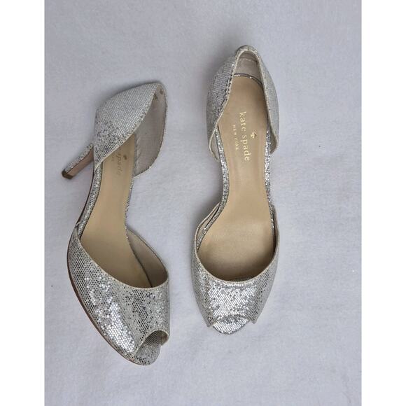 kate spade new york Shoes - Kate Spade Sage Silver Glitter D'orsay Open Toe Heels Pumps